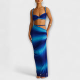 Jane - Stilizirani gradient pleteni crop top i overskirt duet