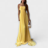 Mireille - Elegantna Maxi Haljina s Plisiranim Detaljima i Izrezom