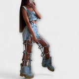 Gaia - Stylish svijetloplavi denim crop top s detaljima na ramenima i kompletom poderanih šortseva