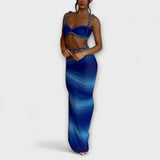 Jane - Stilizirani gradient pleteni crop top i overskirt duet