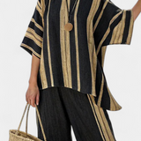 Adéla – udoban oversized prugasti top i slobodne lanene hlače