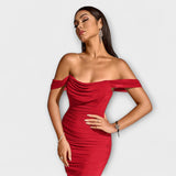 Ione - Bodycon haljina s otvorenim ramenima i volanima