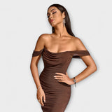 Ione - Bodycon haljina s otvorenim ramenima i volanima