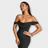 Ione - Bodycon haljina s otvorenim ramenima i volanima