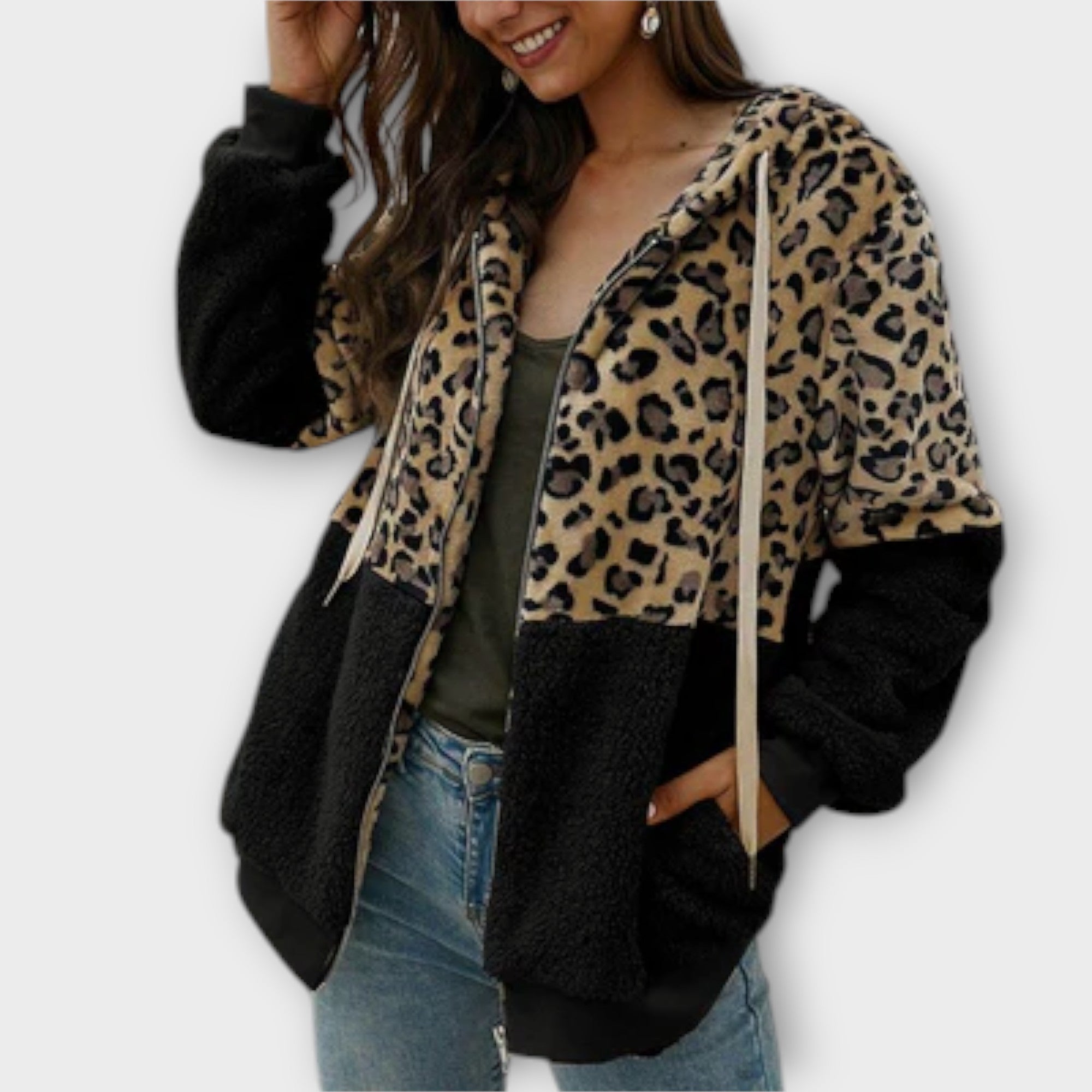 Lea - Fleece majica s kapuljačom u leopardskom dizajnu