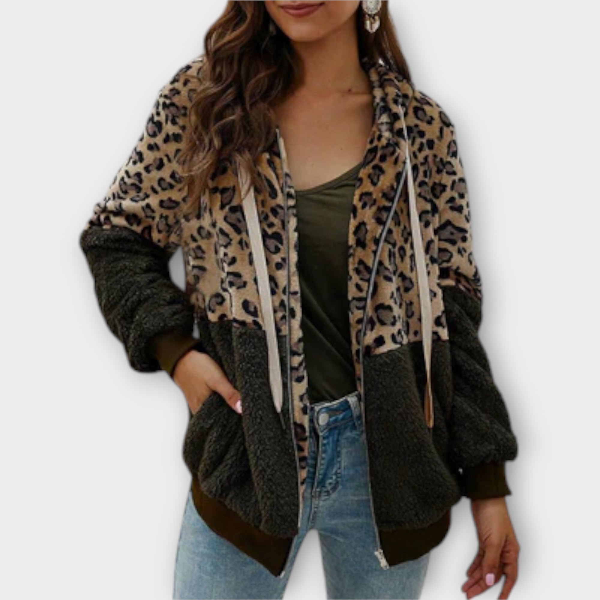 Lea - Fleece majica s kapuljačom u leopardskom dizajnu