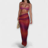 Jane - Stilizirani gradient pleteni crop top i overskirt duet