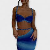 Jane - Stilizirani gradient pleteni crop top i overskirt duet