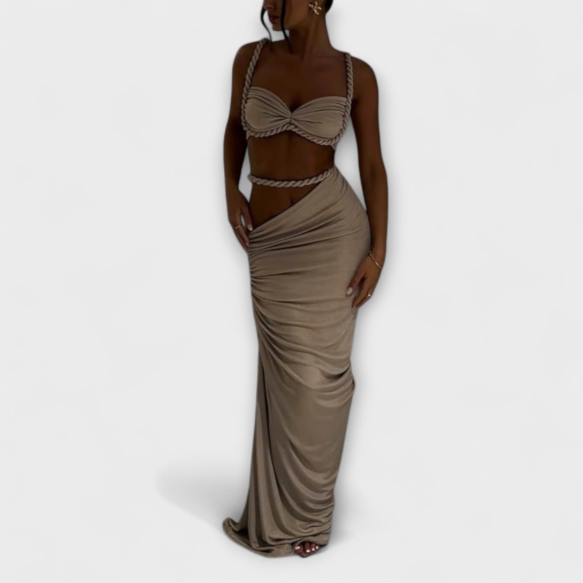 Jane - Stilizirani gradient pleteni crop top i overskirt duet