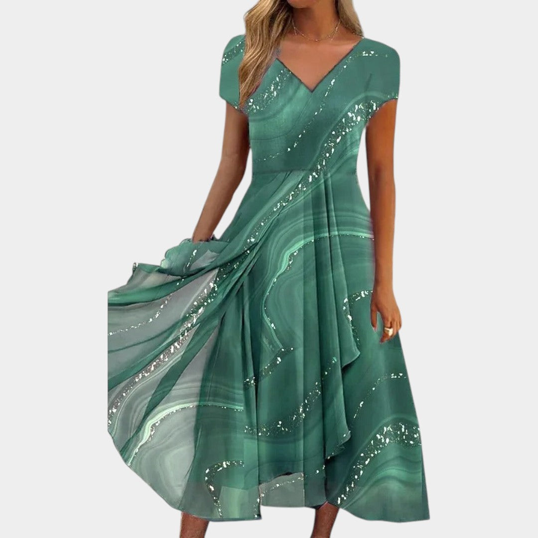 Tereza – Elegantna midi haljina s V izrezom